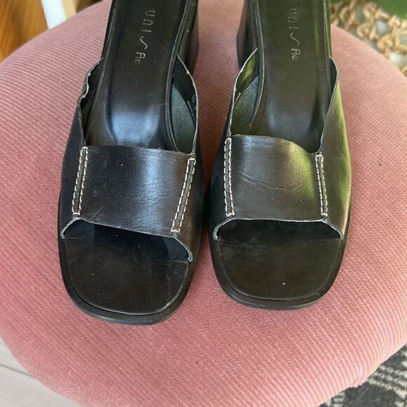 black Slide Block Heel Sandals Slip On Size 8 - Picture 5 of 6